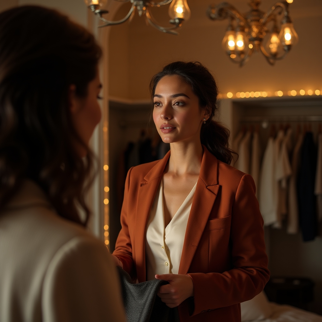 Consulente di stile che seleziona combinazioni di abbigliamento